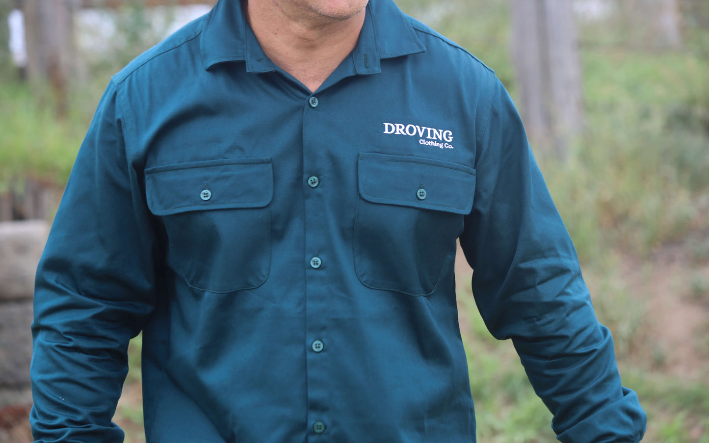 Droving Bottle Green Long Sleeve Drill Shirt