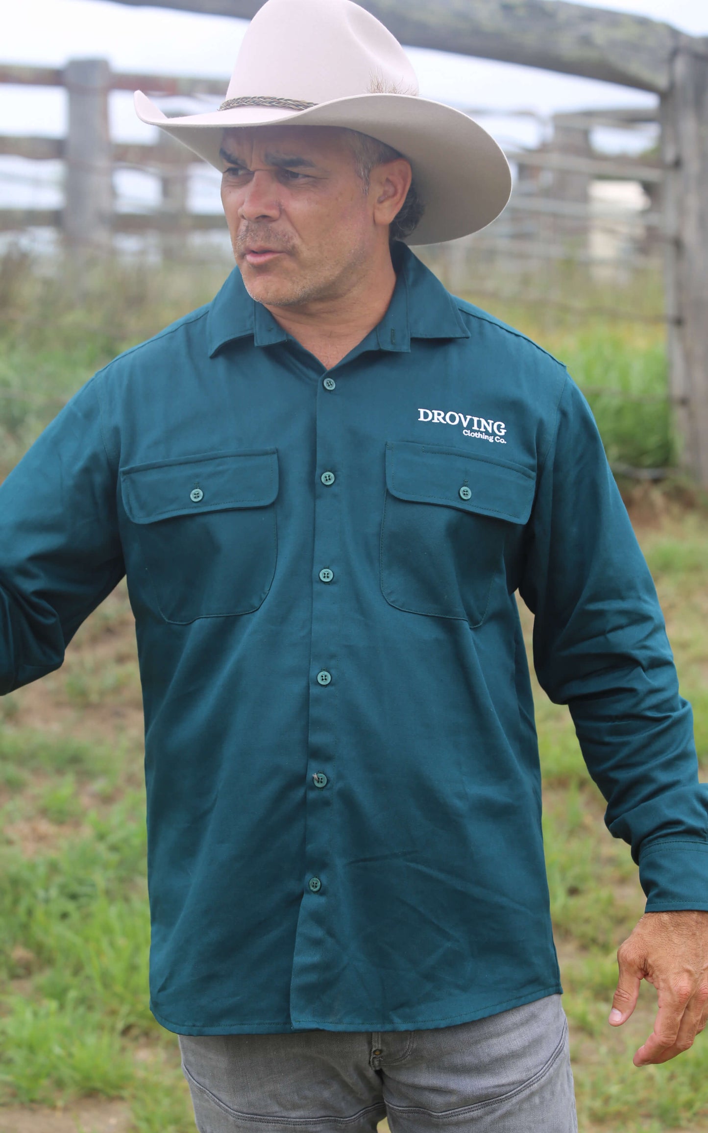 Droving Bottle Green Long Sleeve Drill Shirt